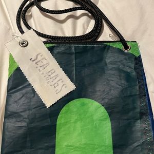 Seabags crossbody slim purse, navy and green. NWT